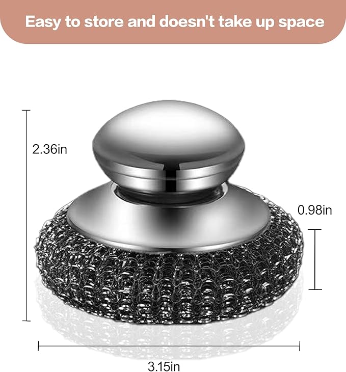 8 Pcs Stainless Steel Wool Scrubber with 2Pcs Handle - Heavy Duty Metal Sponge Scouring Pad for Cast Iron Skillet, Grill & Pots - Rust-Resistant Kitchen Dish Scrubber, Protects Hands & Nails