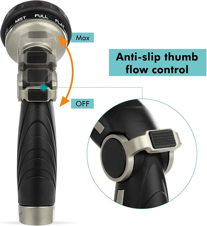 RESTMO High Pressure Hose Nozzle Sprayer, Heavy Duty Brass Head, Metal Water Hose Nozzle for Car Washing, Garden Cleaning, Lawn and Plant Watering, Adjustable Thumb Flow Control