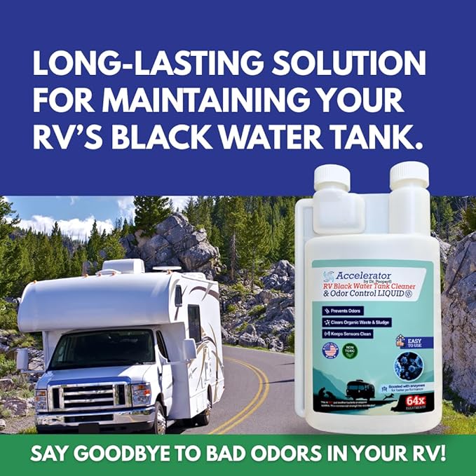 RV Black Water Tank Cleaner & Odor Control Liquid by Dr. Pooper® – Accelerator Bio-Formula | 64 Treatments | Enzyme-Boosted, Non-Toxic, Prevents Odors, Clears Waste & Keeps Sensors Clean | Made in USA