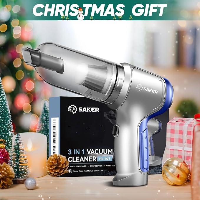 Saker Car Vacuum Portable Cordless for Car with 3 HEPA Filter and 1 Steel Filter Set HL107B Blue