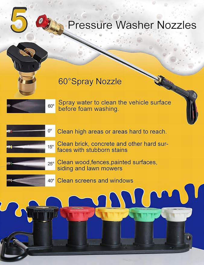BOSEA Car Wash Swivel Gun, Pressure Washer Gun with Tips and Nozzle Holder, Nickel-Plated Real Copper Valve, Durable Swivel Gun with 3/8" Swivel Connector for Pressure Washers Machine