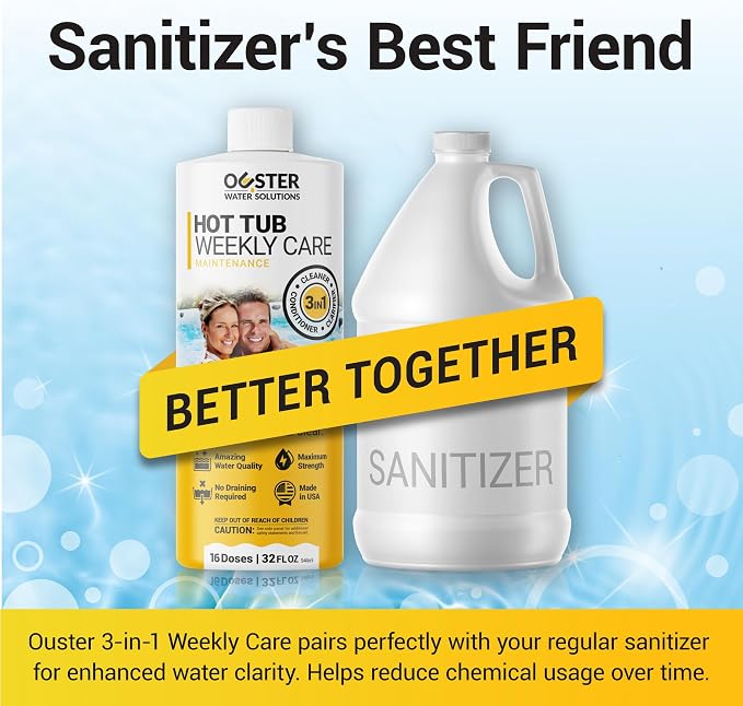 Bio Ouster 3-in-1 Weekly Hot Tub Chemicals & Spa Chemicals - Cleaner Clarifier Conditioner for Inflatable & Acrylic Spas - Chlorine Bromine Saltwater - No Draining, Made in USA, 32oz Bottle (16 Week)