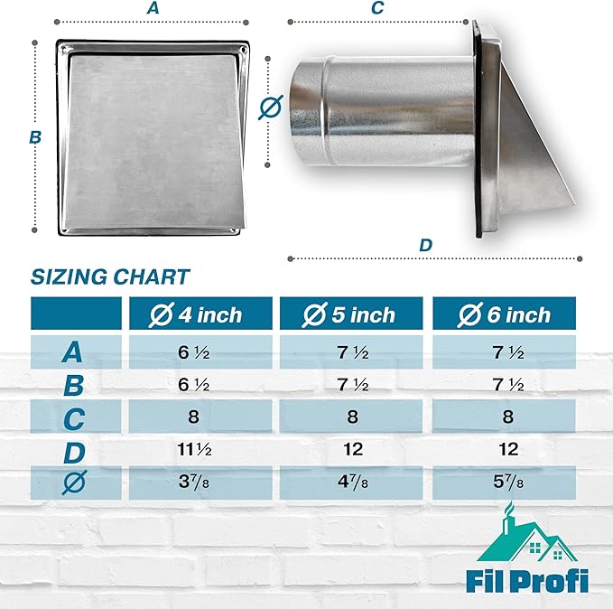 Wall Vent Cover. Exhaust Duct kit Outside The House. Kitchen,Fan,Dryer Deflector. (4 Inch)