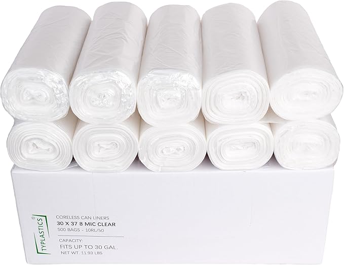 TYPLASTICS 20-30 Gallon Clear Trash Can Liners - 30" x 37" - High Density Garbage Bags - Case of 500 - Multipurpose for Office, Outdoor, Recycling, Industrial and Commercial