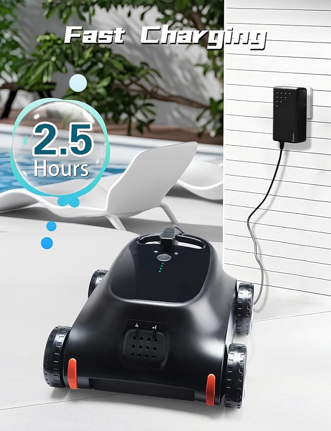 Cordless Robotic Pool Cleaner, Pool Vacuum for Above Pools, Pool Cleaner Lasts 180 Min, Self-Parking Technology, Ideal for Flat Bottomed Pools up to 2000 Sq.ft