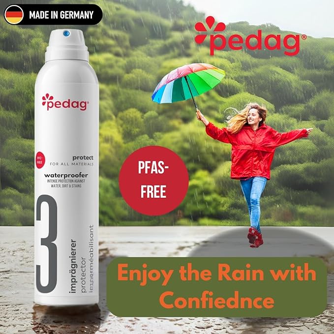 Pedag PFAS-Free Waterproofer | German Made | Heavy Duty Waterproof and Stain Repellent | Canvas & Fabric Spray Protector | Waterproofing Spray and Guard for Boots, Shoes, Tents, Hats, Jackets | 1 Can