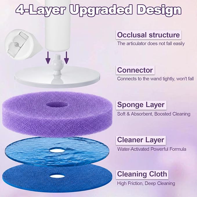Disposable Toilet Brush with Wall Mounted Holder, Toilet Scrubber Refill | Hands Free Toilet Brush, 1 Wand and Holder with 24 Purple Refills,Bathroom Cleaning for Bathroom/RV, Light Lavender Scent