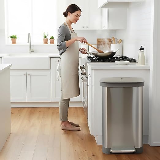 Glad 20 Gallon All Brushed Stainless Steel Trash Can with Clorox Odor Protection | Large Metal Kitchen Garbage Bin with Soft Close Lid, Garbage Bag Rings, Step On Foot Pedal and Waste Bag Roll Holder