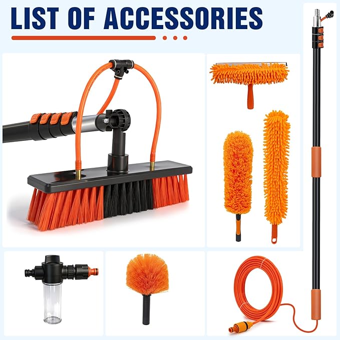 24FT Water Fed Pole Window Cleaning System & Solar Panel Cleaning Kit, Professional Window Washing Kit with Extension Pole, 180° Rotating Brush & Soap Dispenser