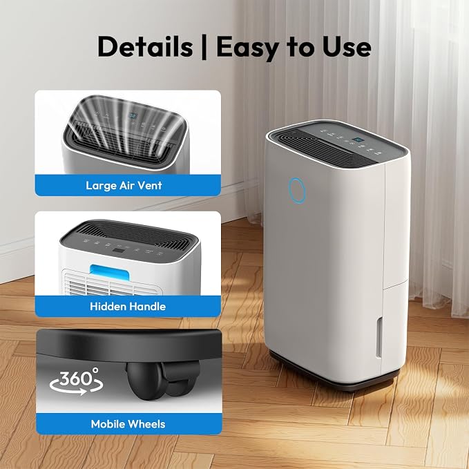 HUMILABS 4500 Sq.Ft Dehumidifier for Basement, 50 Pint Home Dehumidifiers with Drain Hose, Quiet Sleep Mode, Auto Shut Off,Humidity Display, Auto Defrost