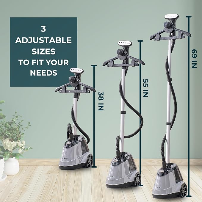True & Tidy® Heavy Duty Auto Shut-off Commercial Garment Steamer, Smart Water Sensor w/Beep Alert, 3 Steam Settings, XL 3L Tank, 1800 watts, 90+min of Continuous Steam for Home and Commercial Use