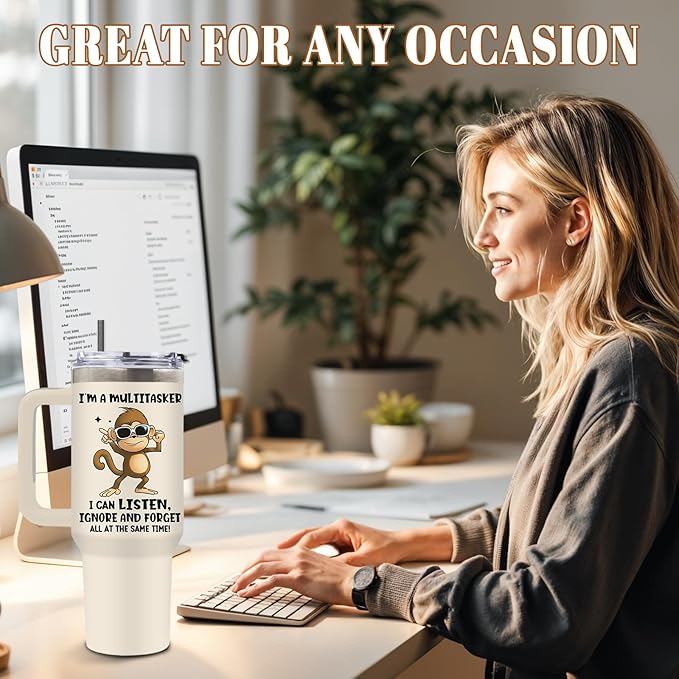 DUUV Multitasker Tumbler 40 Oz, Funny Monkey Design, Stainless Steel Insulated Mug with Humorous Multitasking Quote, Christmas Thanksgiving Gift for Busy Individuals, Co-Workers, and Friends, 1PCS