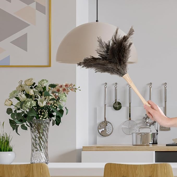 Superio Ostrich Feather Duster Fluffy Dust Remover, with Wooden Handle Reusable for Cleaning Homes, Ceilings, and Furniture (6 Pack)