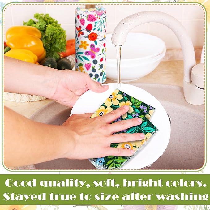 Redbaker 60 Pcs Flower Reusable Paper Towels Rolls Washable Paperless Paper Towels Bulk Cloth Cotton Napkin with Cardboard Reusable Napkins for Kitchen Dishes Bathroom Home Table