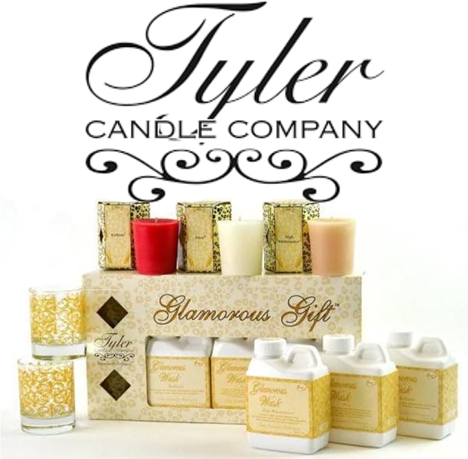 Tyler Candle Glamorous Gift Set with 3 Glamorous Wash, 3 Votive Candles, and 2 Votive Glasses, Bundle with Stain Remover Pen - Diva, High Maintenance, Kathina