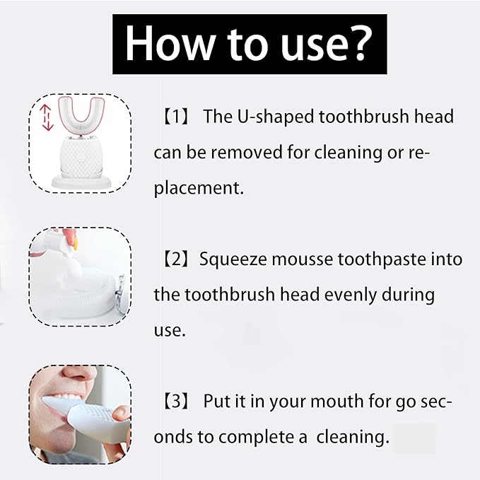 Ultrasonic Toothbrush for Adults Automatic Toothbrush with Soft Bristles Rechargeable Portable 30'' Automatic Timer Wireless Charging Washable for Travel & Home Use (Black)