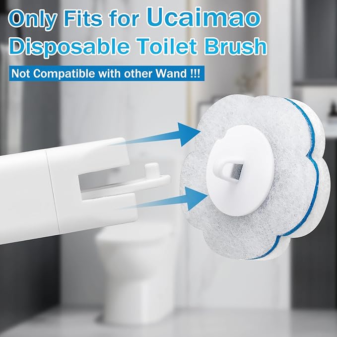Disposable Toilet Brush, 2 Pack Toilet Wand and Holder with 54 Cleaner Refills Disposable Toilet Cleaning System Cleaner Pads for Toilet Bowl,Bathroom Cleaning,Sink,Bathtub - White