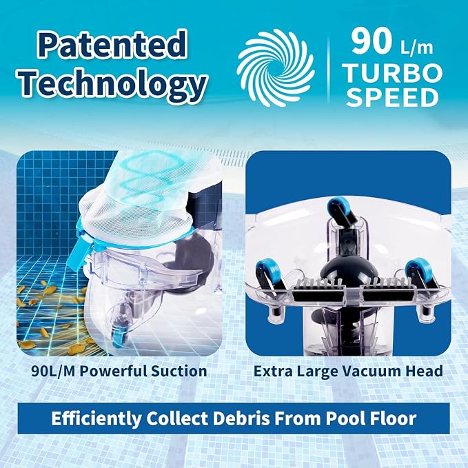 Leaf Eater, Heavy-Duty Cordless Pool Vacuum Cleaner with Dual Filter Bags,with Pole,Powerful Suction, Rechargeable, Effortless Leaf & Debris Removal, for Above Ground Pools & In Ground Pools