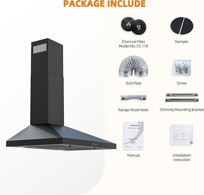FIREGAS Black Range Hood 30 inch, 450 CFM Wall Mount Range Hood with Ducted/Ductless Convertible, Gesture Sensing Control & Touch Control Kitchen Hood Vent, Baffle Filters, Charcoal Filters