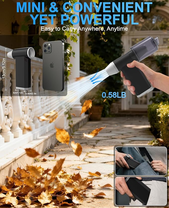 2 in1 Compressed Air Duster and Vacuum, 150000 RPM Powerful Cordless Electric Air Duster, 4 Gear Adjustable Mini Handheld Blower, Rechargeable Car Vacuum for Computer,Keyboard,Electronic,Home,Outdoor
