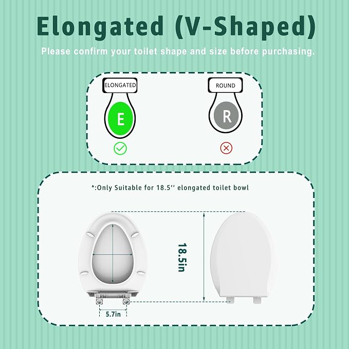 Toilet Seat Elongated + Bidet Attachment Blue, 3 Wash Modes + Water Adjustable, Quiet Toilet Attachment Save Energy