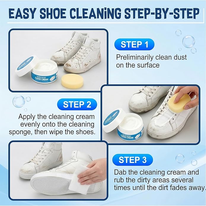 White Shoe Cleaner Cream, 2Pcs Multipurpose No-Wash Solid Cleaning Paste With Sponge, Stain Remover Cream For Leather Sneakers And Shoe Soles