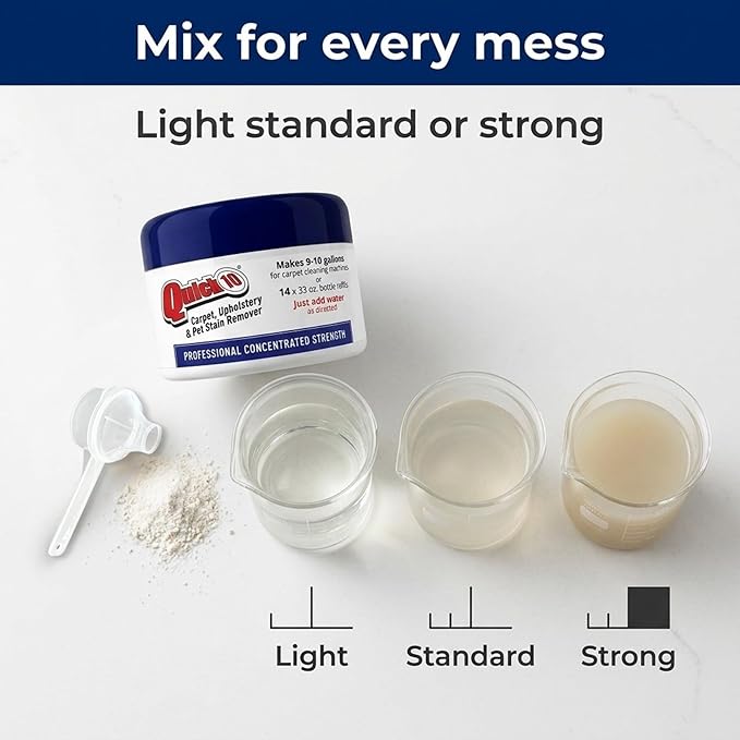 Quick 10 Carpet & Upholstery Cleaner Concentrate Refill Jar - Professional Strength Stain Remover for Pet Odors, Coffee, Wine, Food & Blood – Safe for Fabric, Leather, Walls & Vinyl