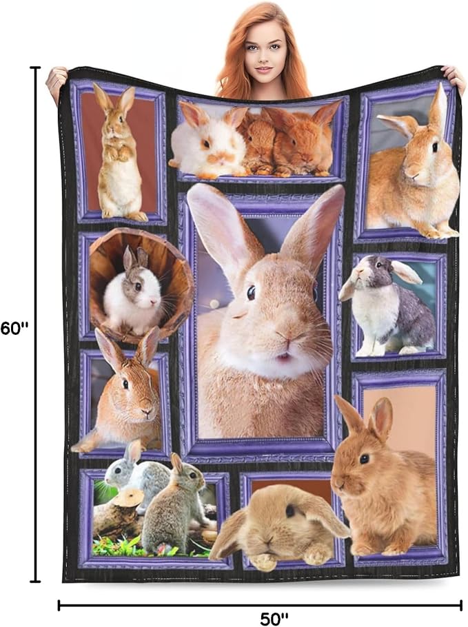 Rabbit Blanket Bunny Decor Throw Blanket Super Warm Soft Plush Lightweight Fleece Flannel Animals Blanket Rabbit Gifts for Women Girls Boys Men Kids for Winter Couch Bedding 50"X60"