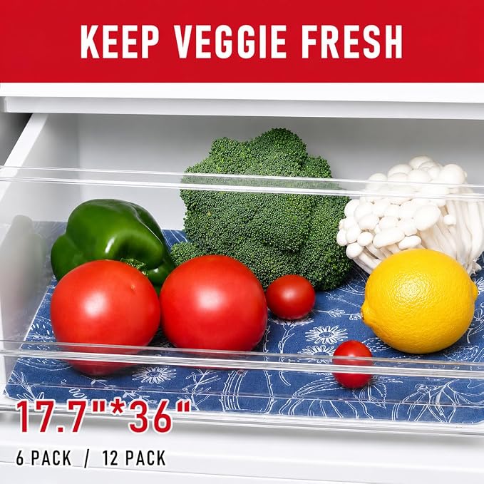 Cooyes 6 Pack Refrigerator Shelf Liners for French Door Fridge, 17.7" × 36" Extra Large, Non-Slip Fridge Mats Machine Washable, Refrigerator Drawer Liner for Glass Shelves Kitchen Cabinet