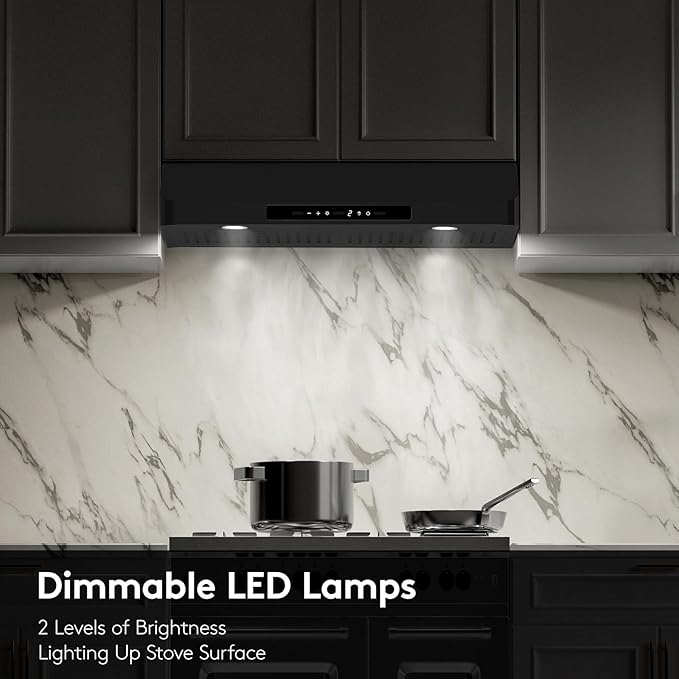 Range Hood 30inch Under Cabinet, 900CFM Black Kitchen Vent Hood with Gesture/Touch Control and Permanent Stainless Steel Filters, Ducted Vent, Top and Rear Vents
