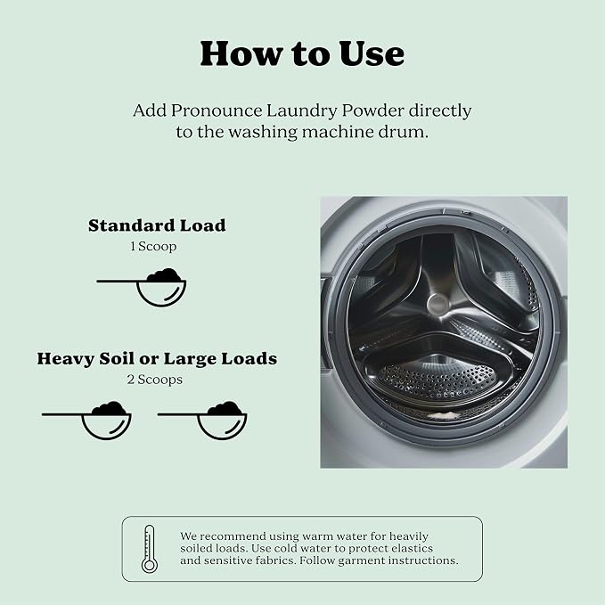 Pronounce Laundry Detergent Powder Alternative | Cleaner Ingredients. Safer for Sensitive Skin. Stain + Smell Fighting. With Essential Oils. HE Safe (Peppermint, 120 Loads)