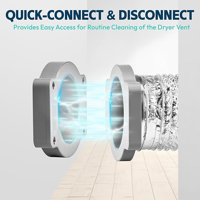 Magnetic Dryer Vent Coupling Connector Kit-DV180 Contractor-Grade Quick Connect for Tight Spaces Behind Dryer, Dual-Side Magnets, Airtight Seal, Easy to Clean, Includes 4" x 2.6ft Duct & 2 Clamps