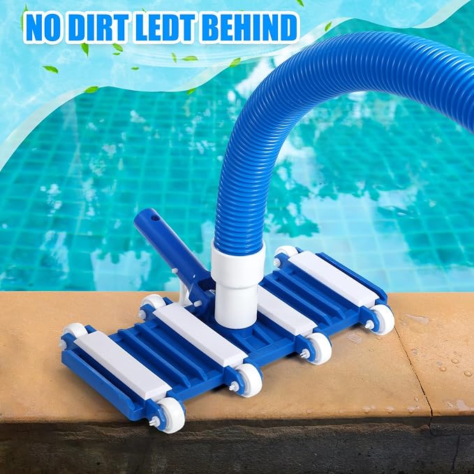 2 Pcs Pool Cleaning Vacuum Kits include 14" Swimming Pool Vacuum Head with Flexible Wheels and 1-1/2" x 18 FT Hoses for Inground Above Ground Pond Cleaning, Pole Not Included(Right Corner)