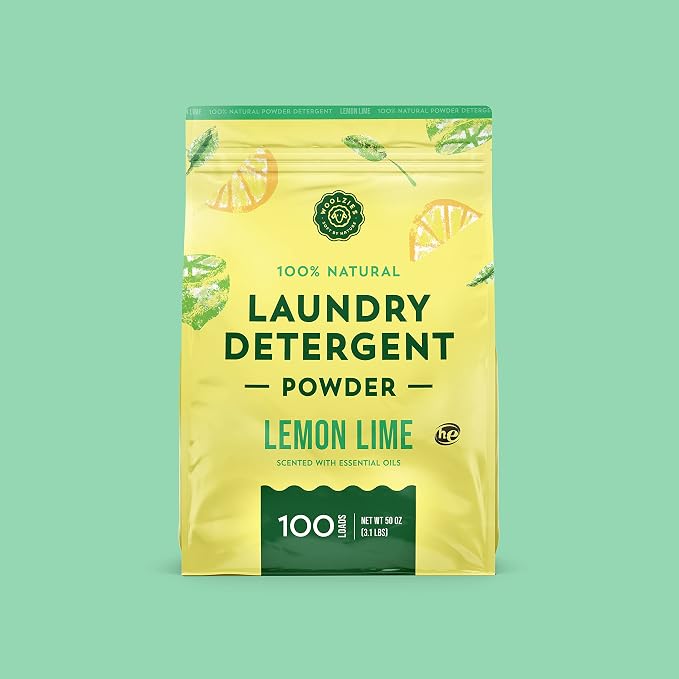 Woolzies Natural Laundry Powder Detergent Soap Scented with Pure Essential Oils Extra Strength Biodegradable Formula, Safe for Sensitive Skin 100 Loads. (Lemon Lime)