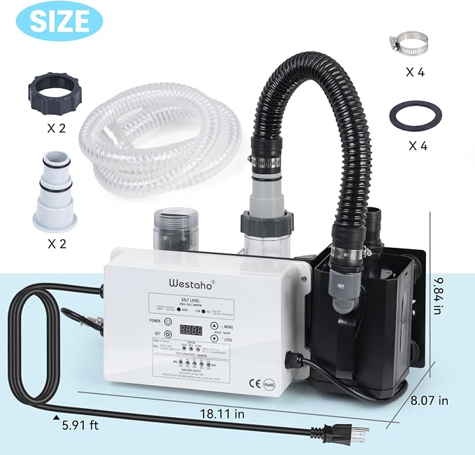 Salt Chlorine Generator & Pool Pump, Westaho Salt Water Pool Chlorinator System with Integrated Design, USA Made Titanium Cell, Designed for Above Ground Pools Up to 15,000 Gallons