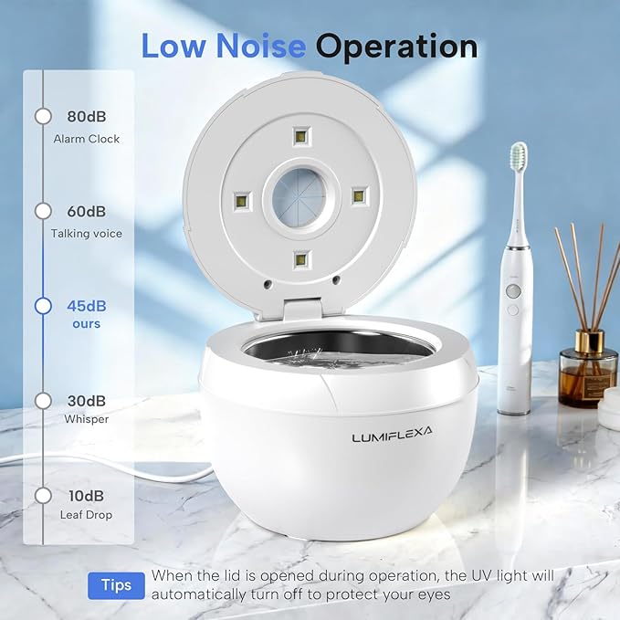 Ultrasonic Retainer Cleaner-45kHz Retainer Cleaner Machine,4 Modes Ultrasonic Cleaner for Dentures, Aligners,Mouth Guards, Braces,Toothbrush,Jewelry-200ML Dental Pod(White)