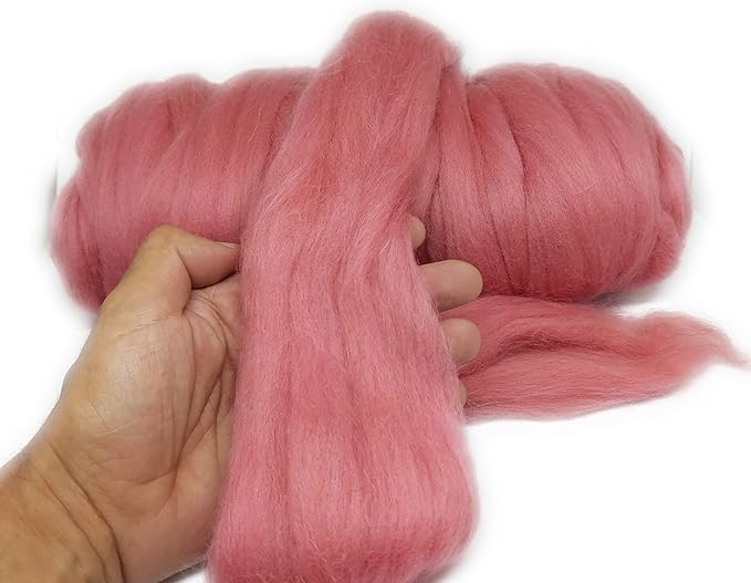 Kondoos Colored Natural Wool roving, 1 lb. Best Wool for Needle Felting, Wet Felting, handcrafts and Spinning. (Wild Watermelon, 1 lb)