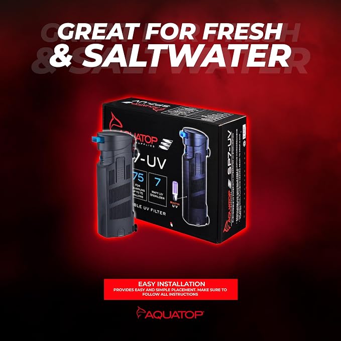 Aquatop 72-126 GPH Internal Filter - Submersible Filter - Includes Replaceable Filter Sponge - Ideal for Tank or Sump - Adjustable Flow Rate