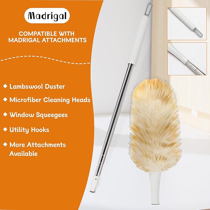 Madrigal 72" Extendable Lambswool Feather Duster for Cleaning,Washable and Reusable Long Handle Handheld Feather Duster for High Places, Home,Office Cleaning