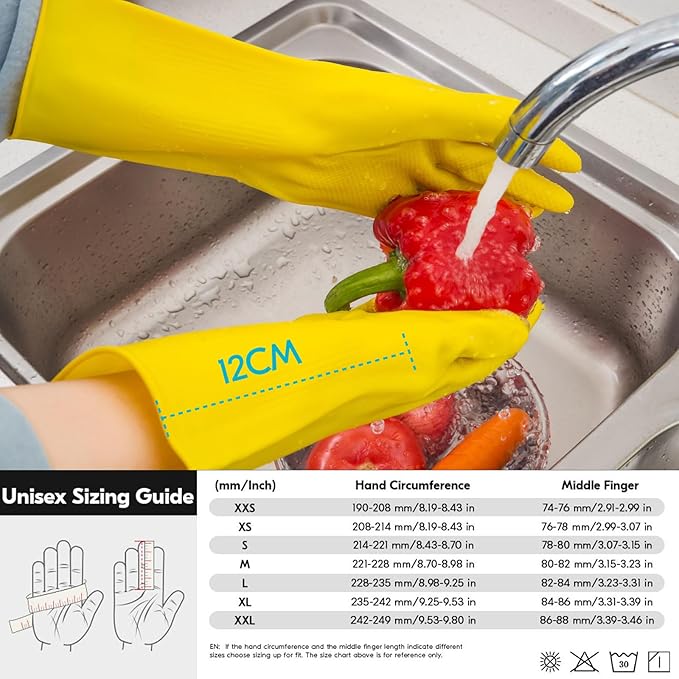 Vgo... 10-Pairs Reusable Household Gloves, Rubber Dishwashing gloves, Extra Thickness, Long Sleeves, Kitchen Cleaning, Working, Painting, Gardening, Pet Care (Size XL, Yellow, HH4601)