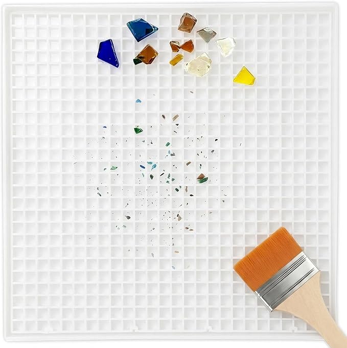Stained Glass Cutting Mat with Tray, Double-layer Grids Board for Scoring and Cutting, Removable Stained Glass Supplies with Cleaning Brush for DIY Hobby Projects(12.2''x12.2'')