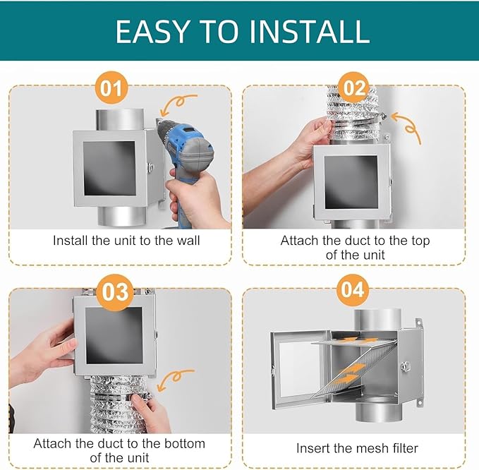 Metal Dryer Lint Trap, Dryer Duct Lint Trap for Dryer Vent, Indoor Dryer Vent Kit with 4inch Dryer Vent Hose, 2 Clamps, 2 Stainless Steel Mesh, Dryer Lint Catcher Outdoor Lint Trap for Electric Dryers