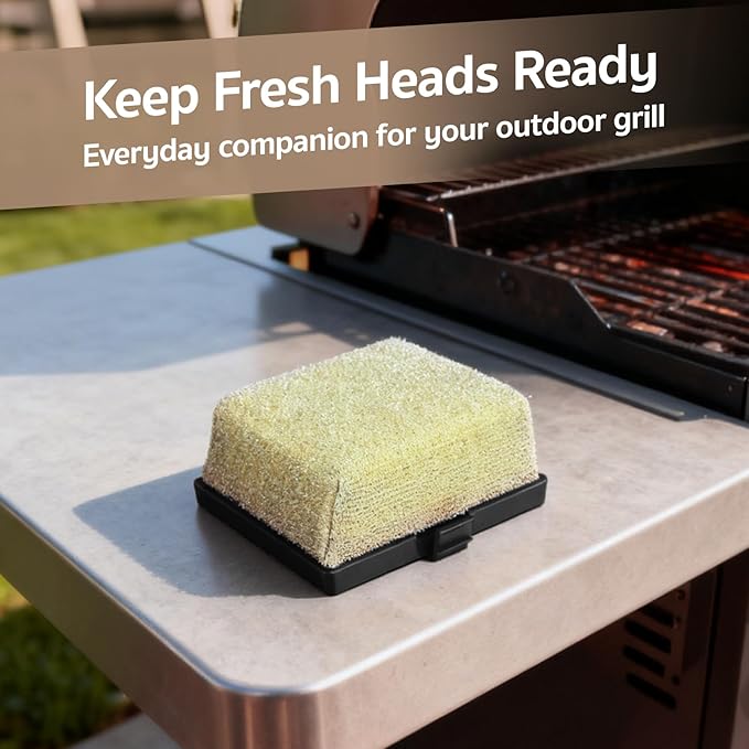 GASPRO Replaceable Cleaning Head for Grill Brush, Bristle Free BBQ Grill Cleaning Pads with Heat-Activated Sponge, Safe for Most Grates, Replace & Reuse, Black