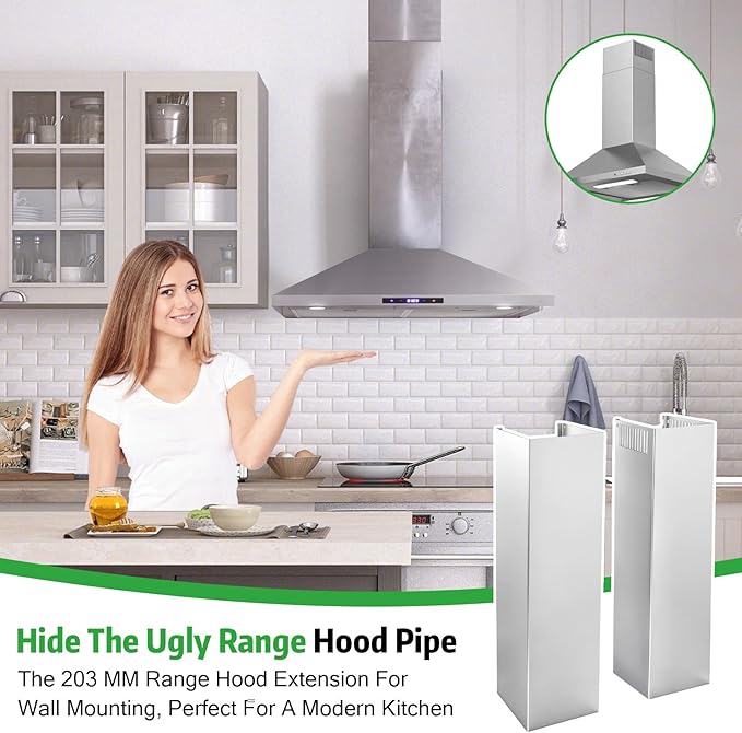 31.5" x 8" x 6.7" Range Hood Chimney Extension, Adjustable Chimney 31.5-63 IN, 203MM Width Stainless Steel Range Hood Chimney Extension, Extend Ventilation Reach, Universal Fit For Most Kitchens