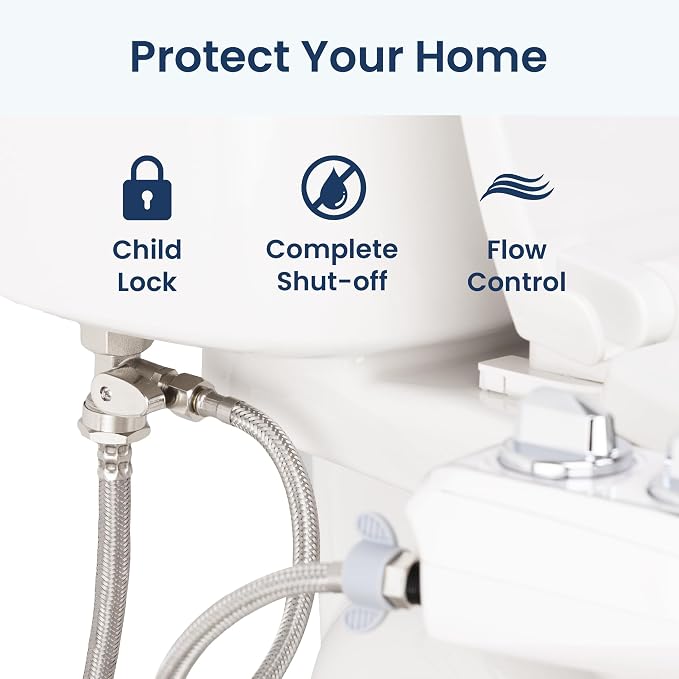 LUXE Bidet NEO 320 Plus Chrome, Toilet Seat Bumpers, and Shut-off Valve T-Adapter Bundle
