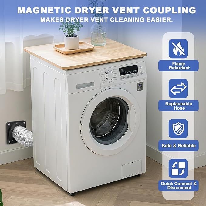 Magnetic Dryer Vent Coupler Strong Magnetic Self-connection,Magnetic Dryer Vent Coupling with a Built-in 4-inch Sealed Hose,Magnetic Dryer Vent Connector Kit for Connection and Disconnection(BLACK)
