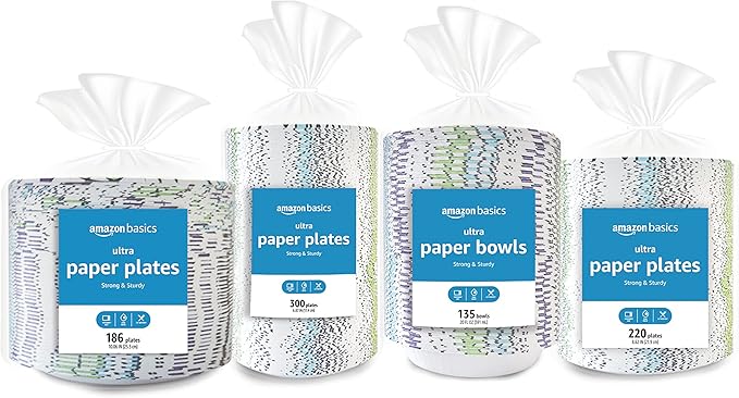 Amazon Basics Ultra Paper Plates, 10 Inch, Disposable, 372 Count (2 Pack of 186), Packaging May Vary