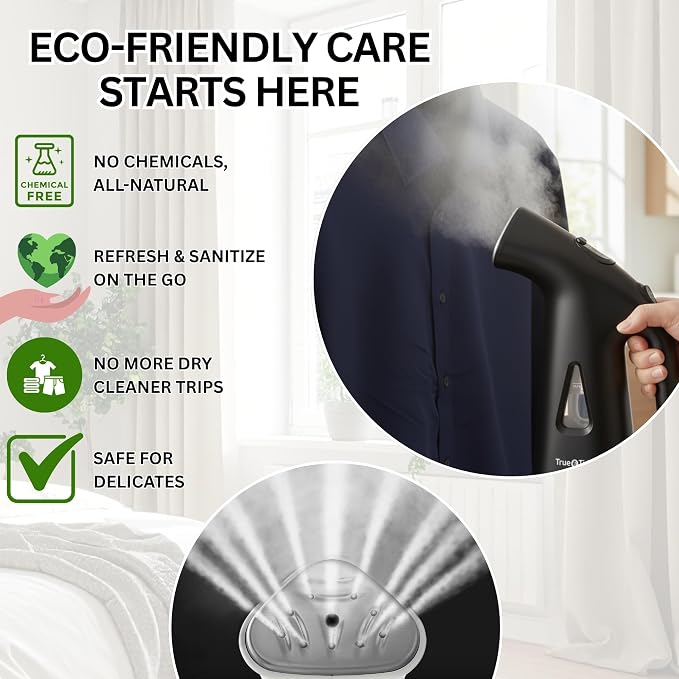 True & Tidy Compact Handheld Garment Steamer for Clothes, Travel Steamer with Stainless Steel Nozzle, 800 watts, Black
