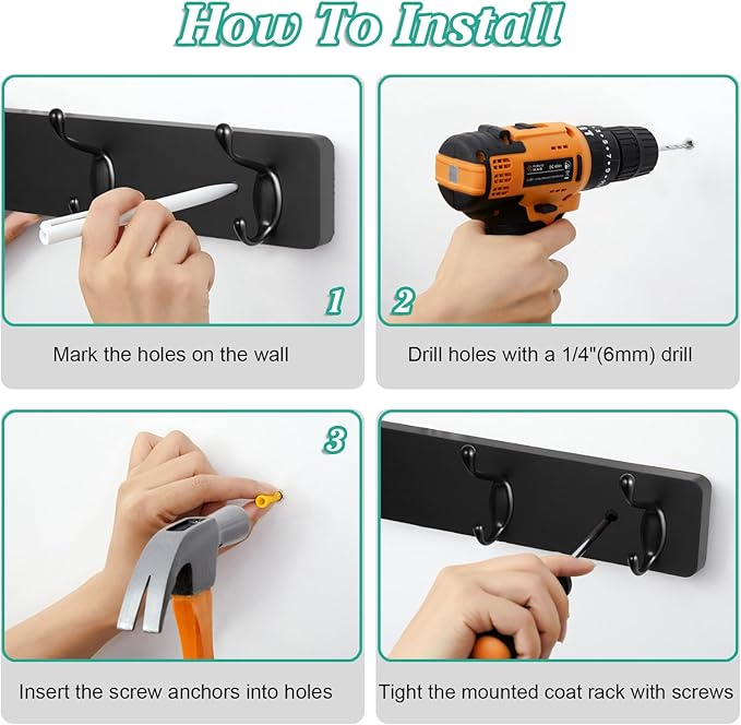 OUTNILI Broom Holder and Coat Rack Wall Mount Bundle