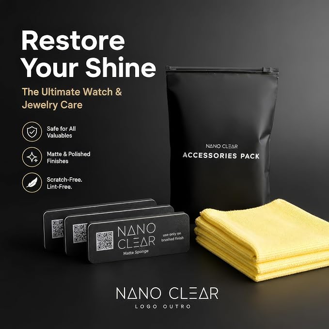 Nano Clear Accessories Pack – 3 Matte Sponges & 3 Microfiber Cloths | Watch Cleaning & Care Kit | Scratch-Free, Reusable, Lint-Free Cloth for Watches & Jewelry